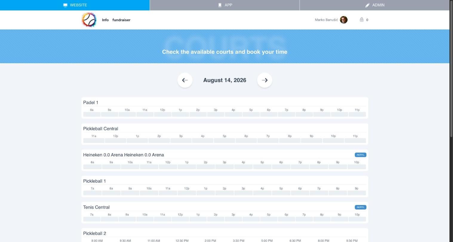 Public court booking calendar