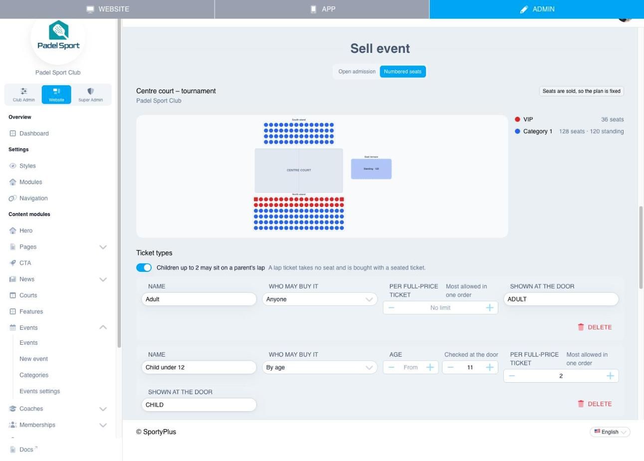 An event sold by numbered seats