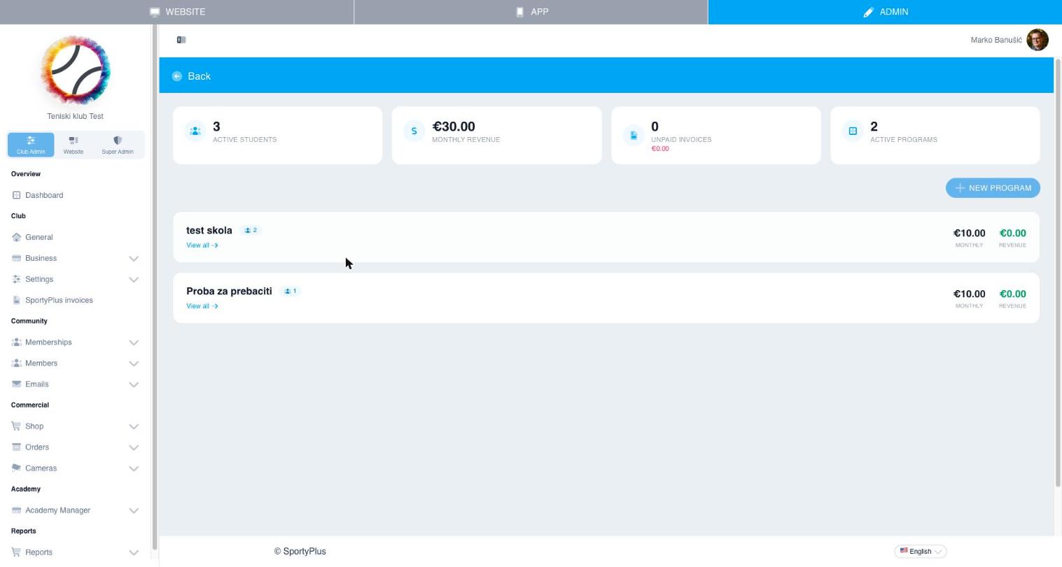 Program list with revenue