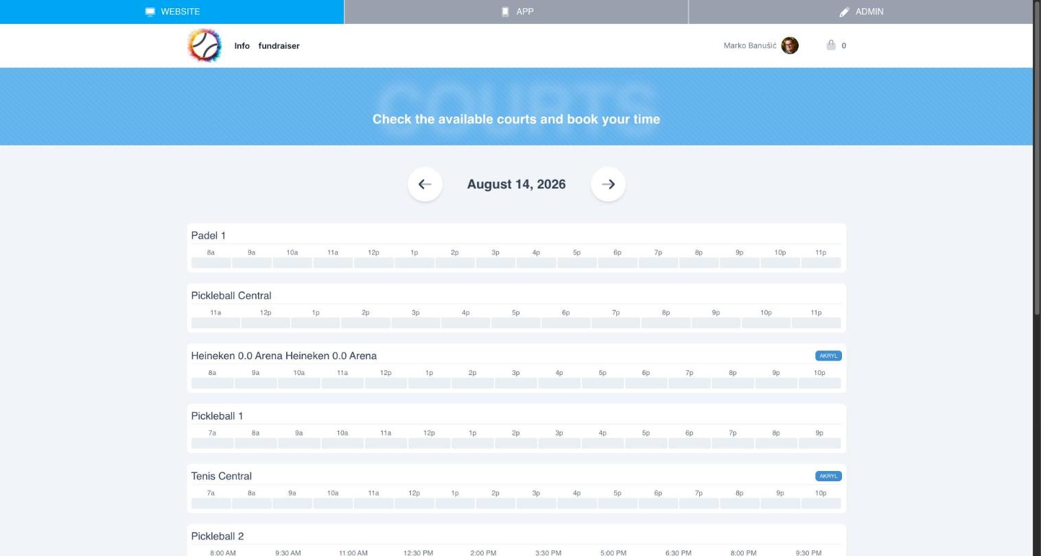 Public court booking calendar