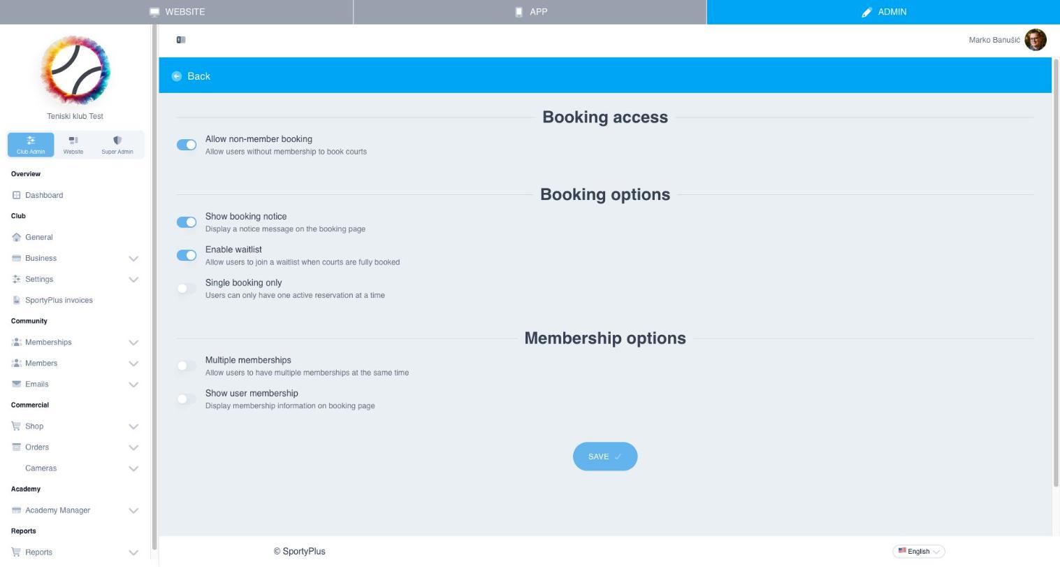 Reservation settings screen