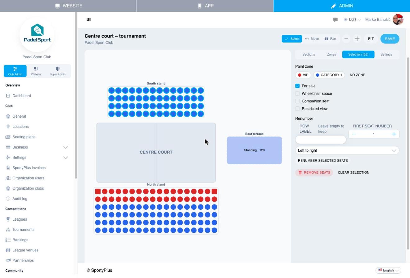 Selected seats
