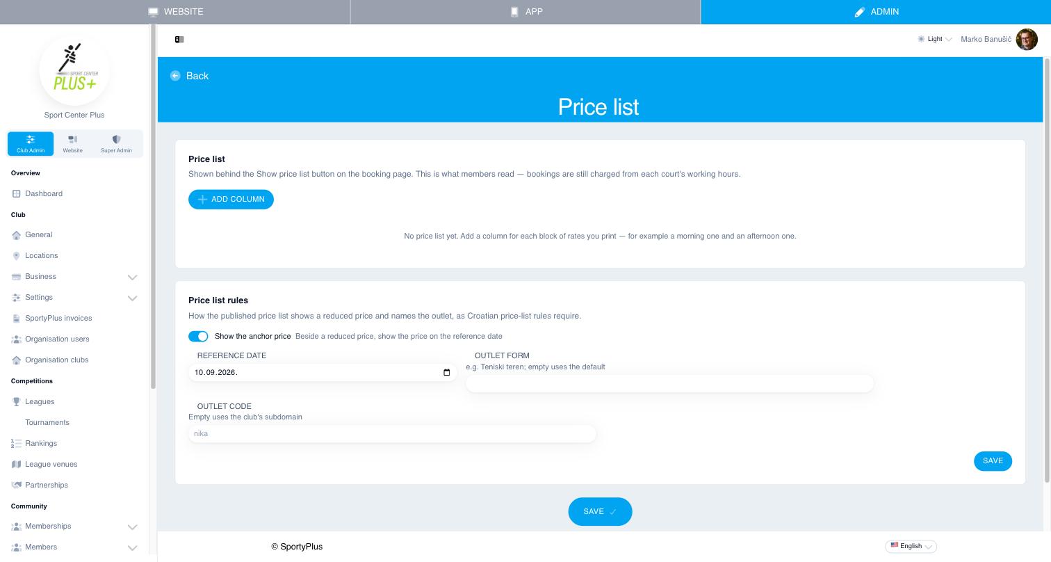 Price list editor