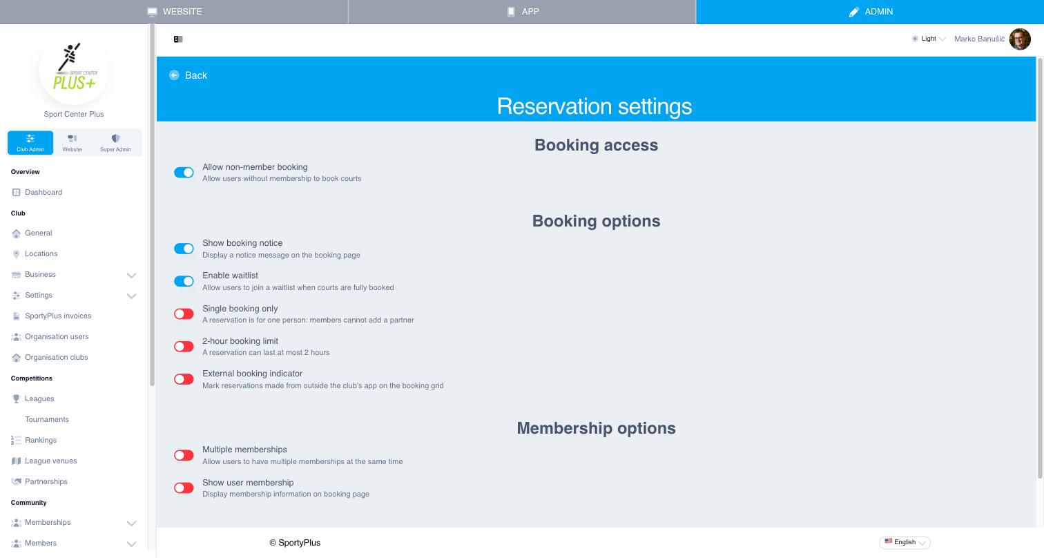 Reservation settings