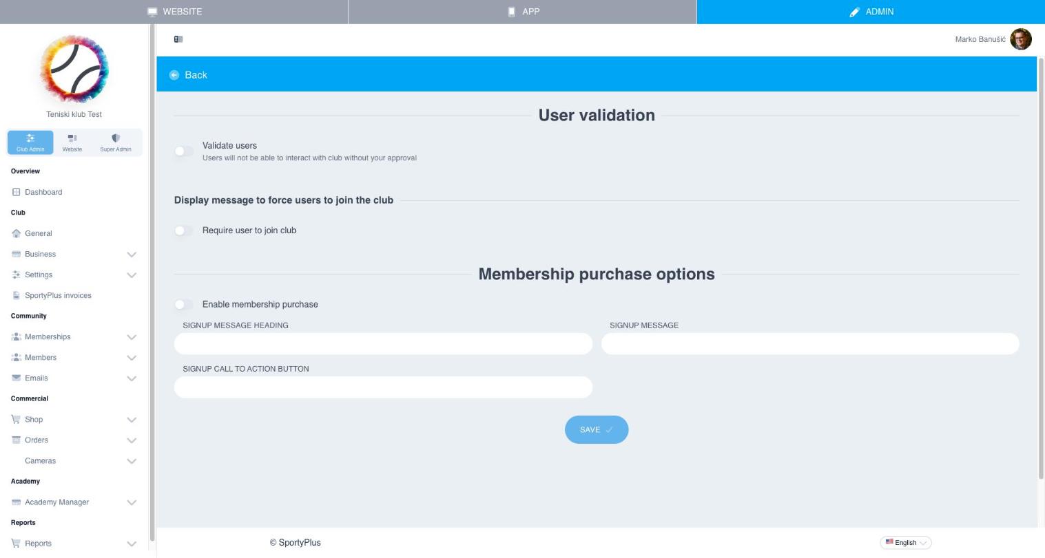 Signup settings