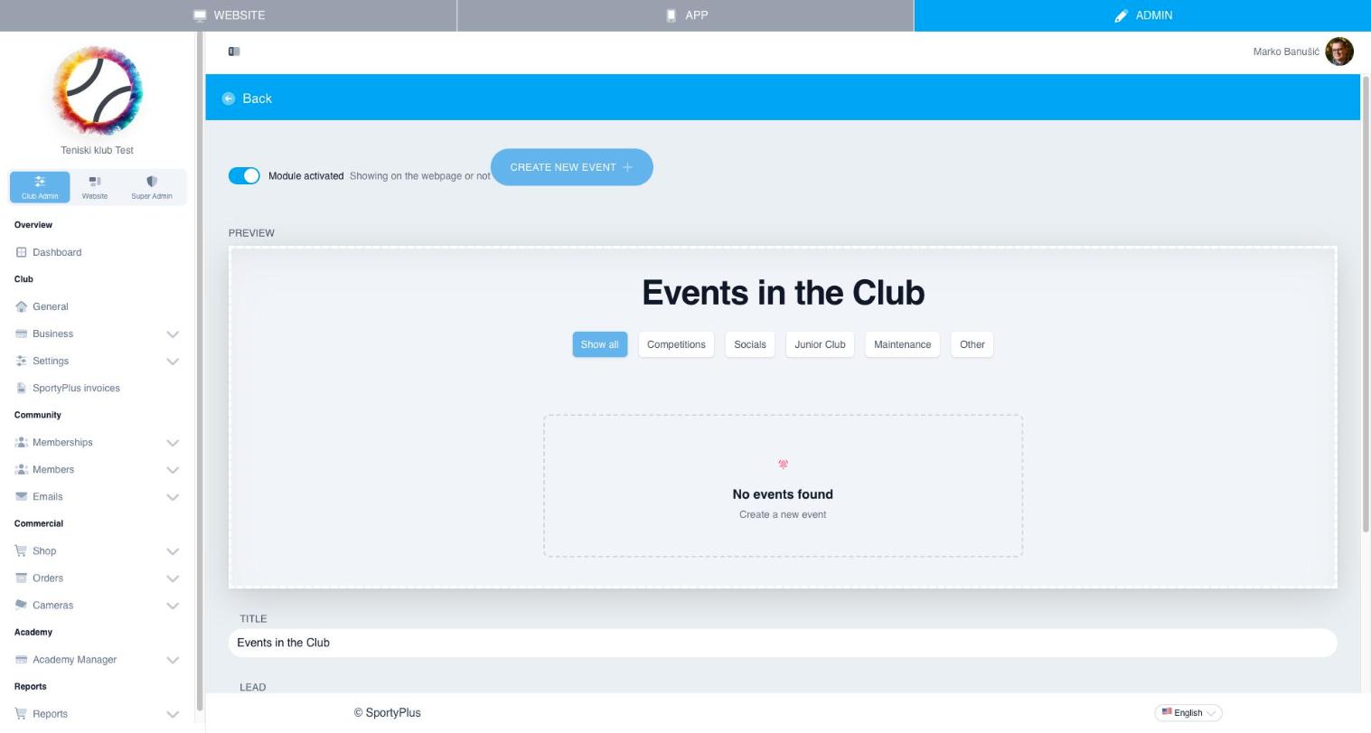 Events module with category filters