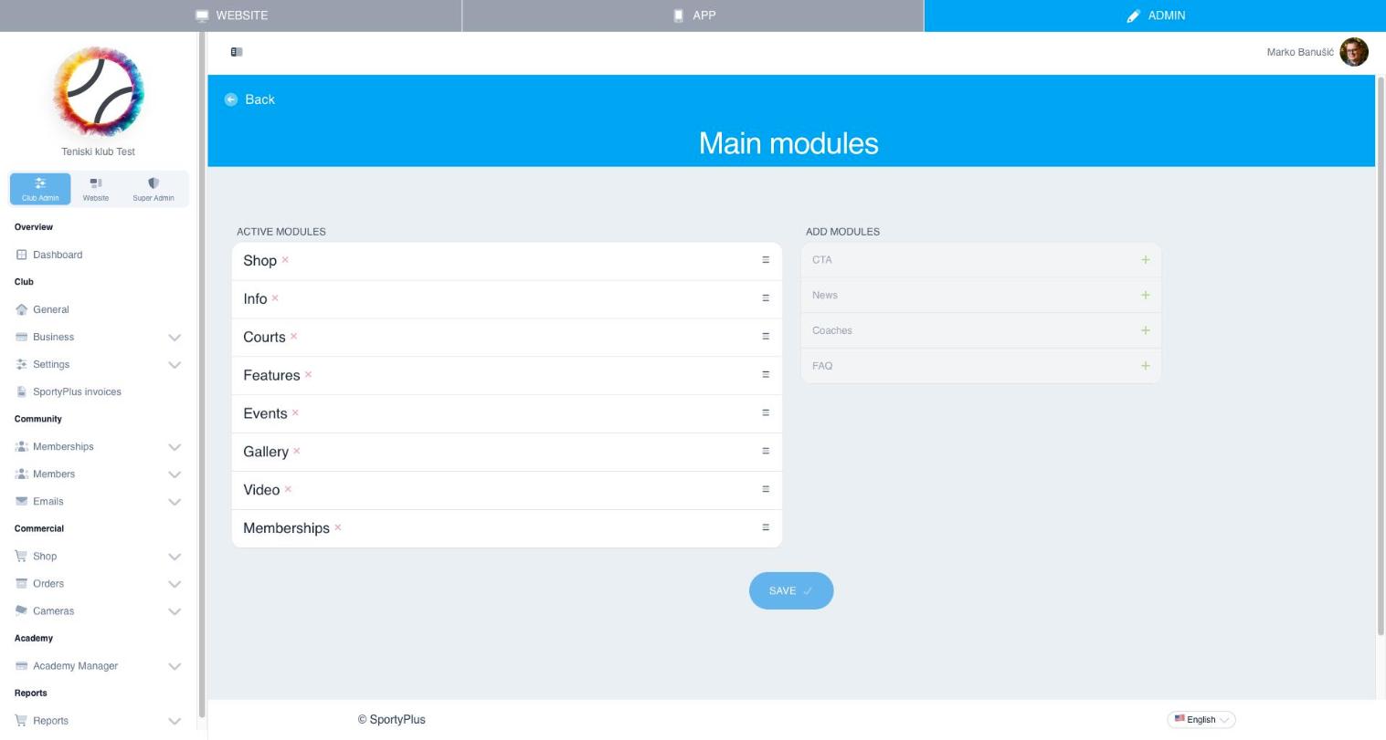Website modules manager