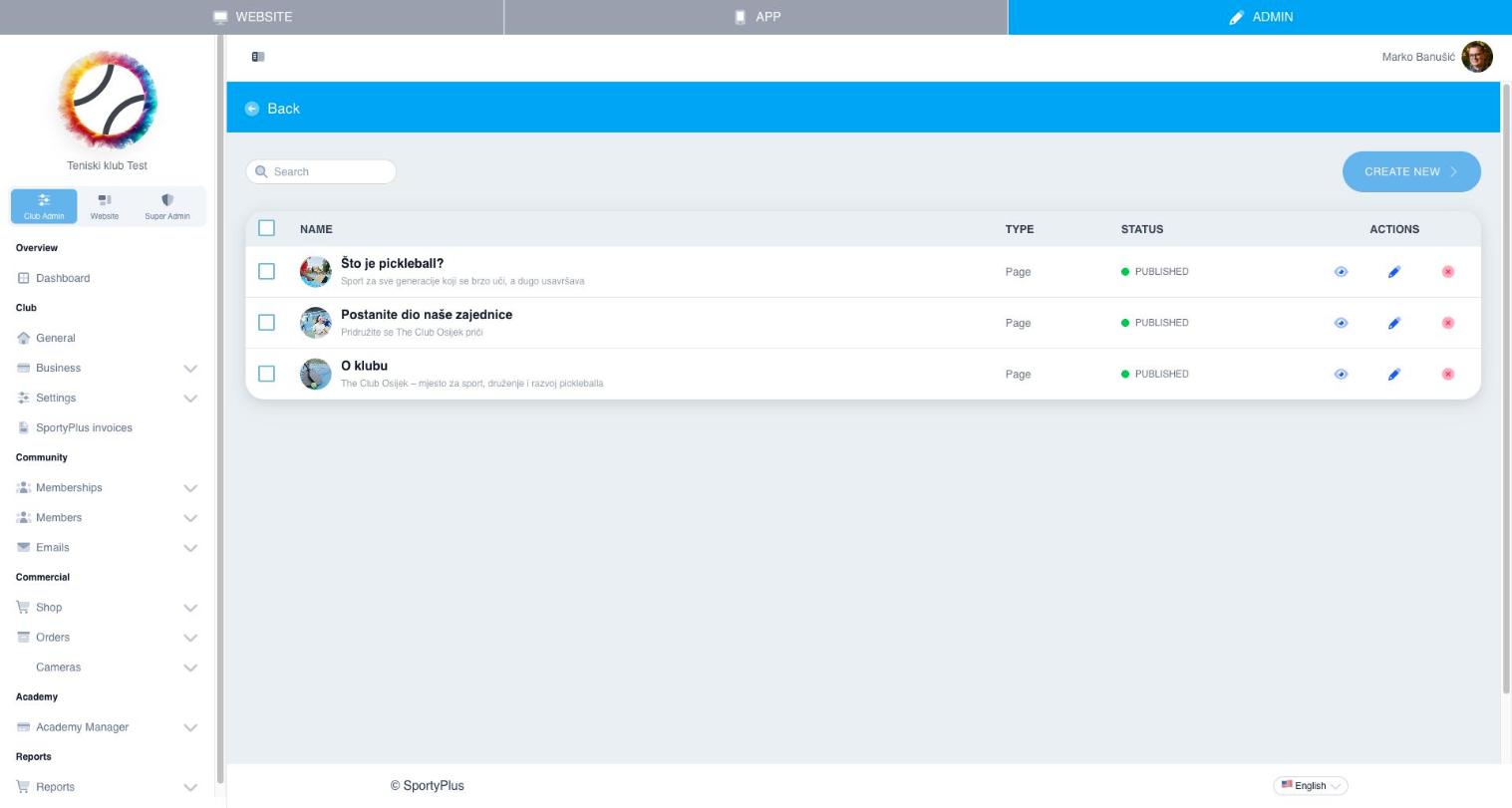 Pages list